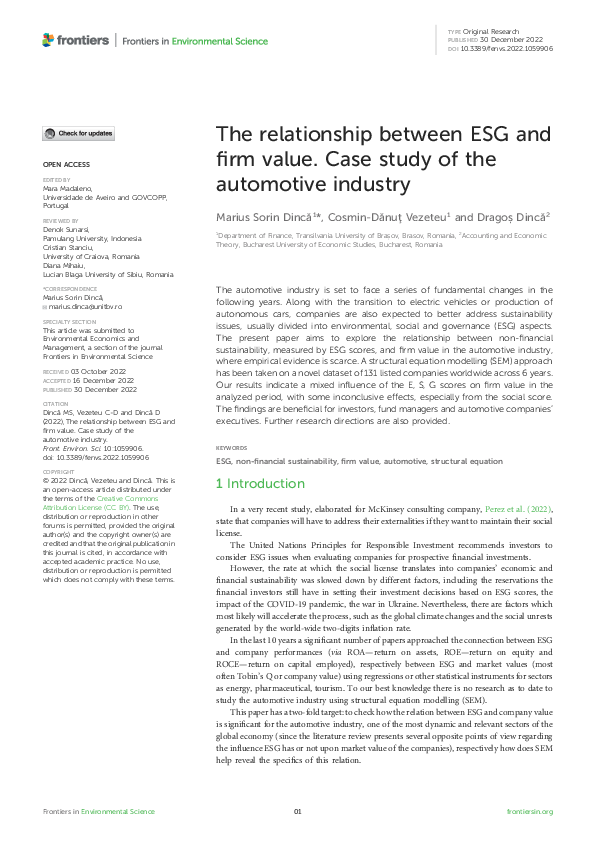 (PDF) The relationship between ESG and firm value. Case study of the ...