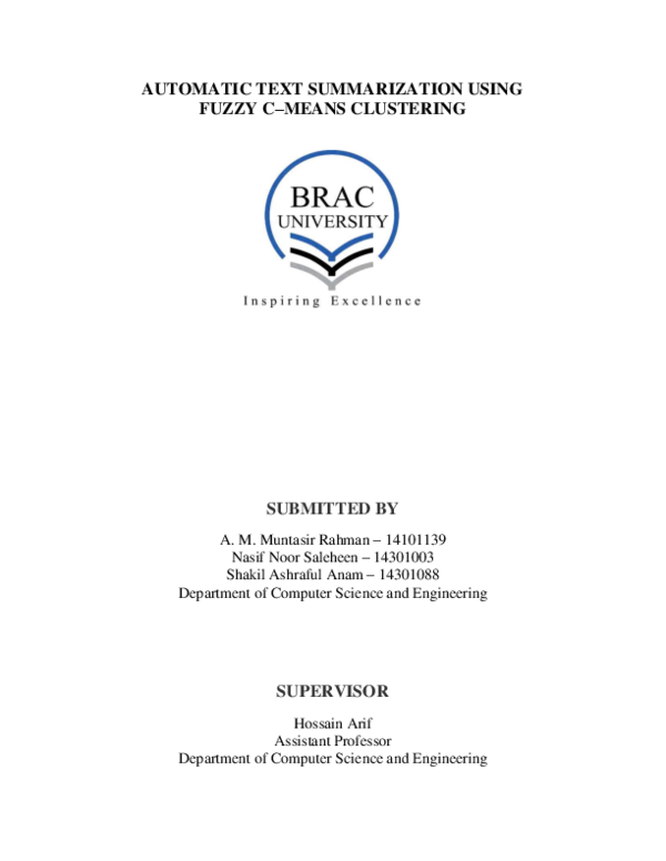 (PDF) Automatic Text Summarization using Fuzzy C-Means Clustering