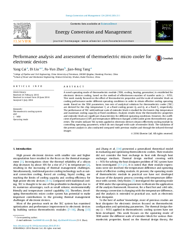 (PDF) Performance analysis and assessment of thermoelectric micro ...