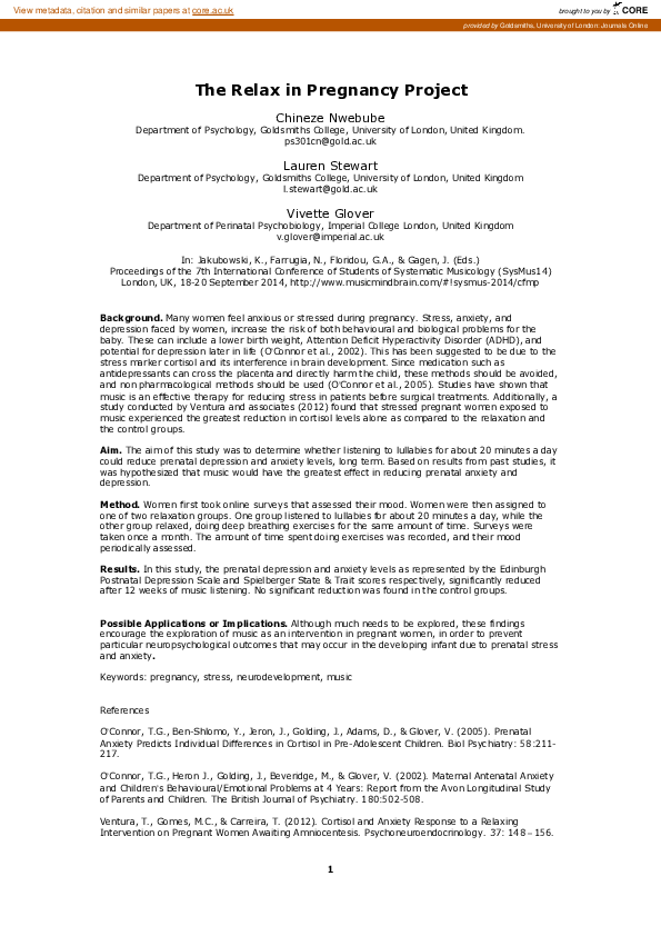 (PDF) The Relax in Pregnancy Project