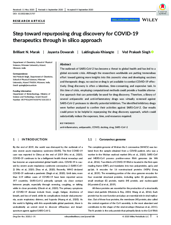 (PDF) Step toward repurposing drug discovery for COVID ‐19 therapeutics ...