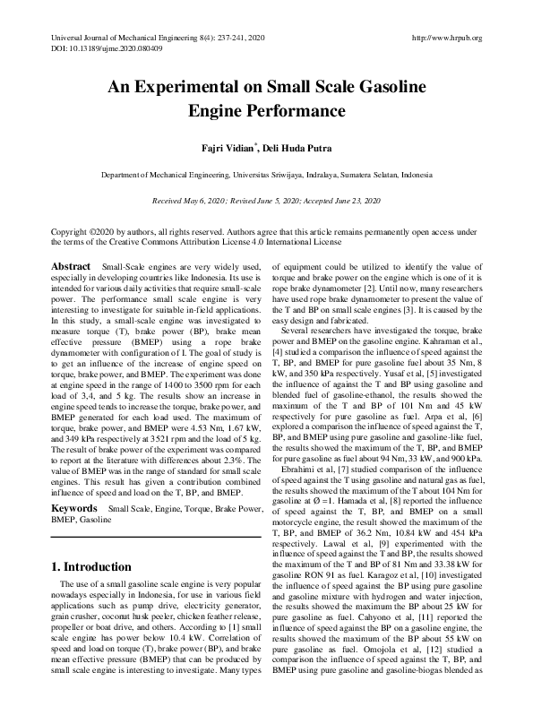 (PDF) An Experimental on Small Scale Gasoline Engine Performance