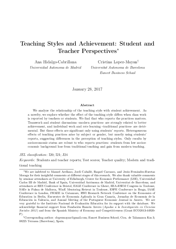 (PDF) Teaching Styles and Achievement: Student and Teacher Perspectives