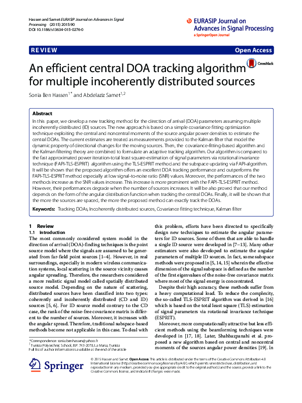 (PDF) An efficient central DOA tracking algorithm for multiple ...
