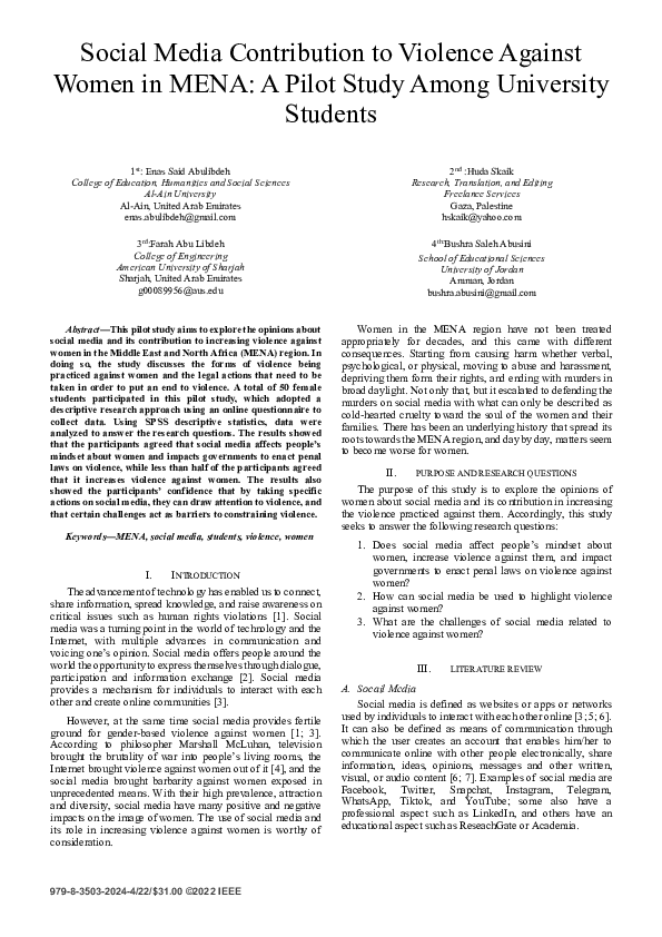 (PDF) Social Media Contribution to Violence Against Women in MENA: A ...