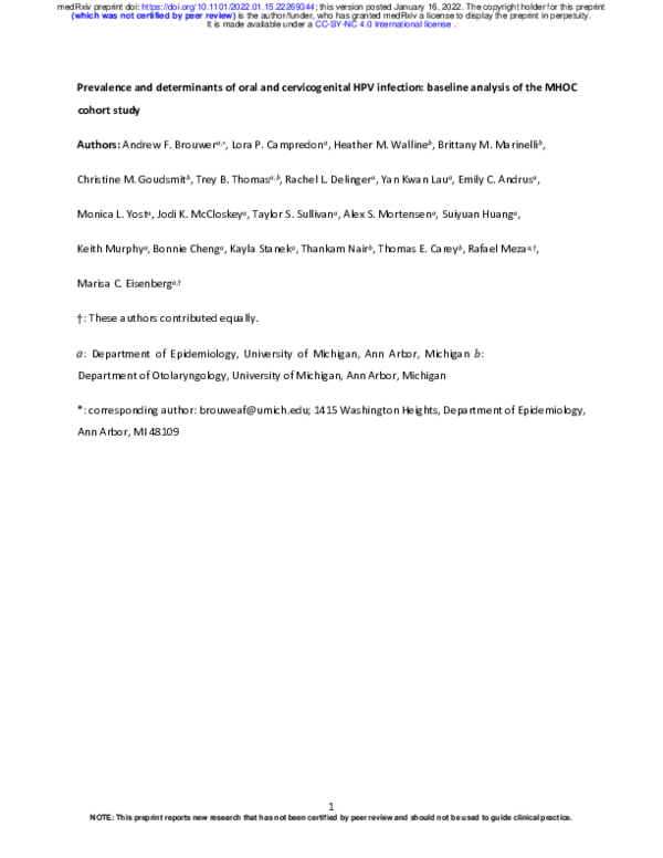 (PDF) Prevalence and determinants of oral and cervicogenital HPV ...