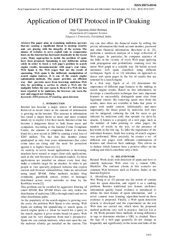 (PDF) Application of DHT Protocol in IP Cloaking