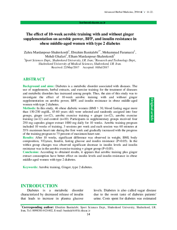 (PDF) The effect of 10-week aerobic training with and without ginger ...