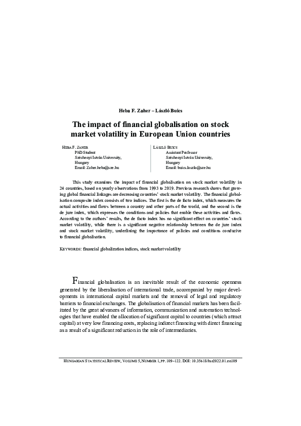 (PDF) The impact of financial globalisation on stock market volatility ...