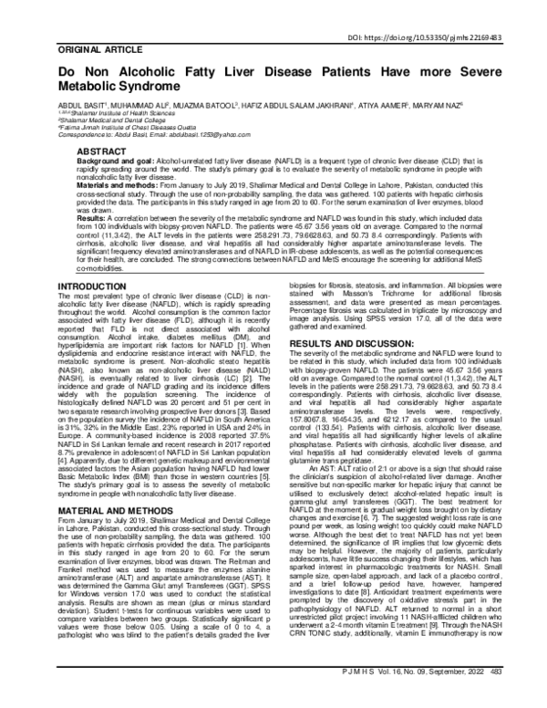 (PDF) Do Non Alcoholic Fatty Liver Disease Patients Have more Severe ...