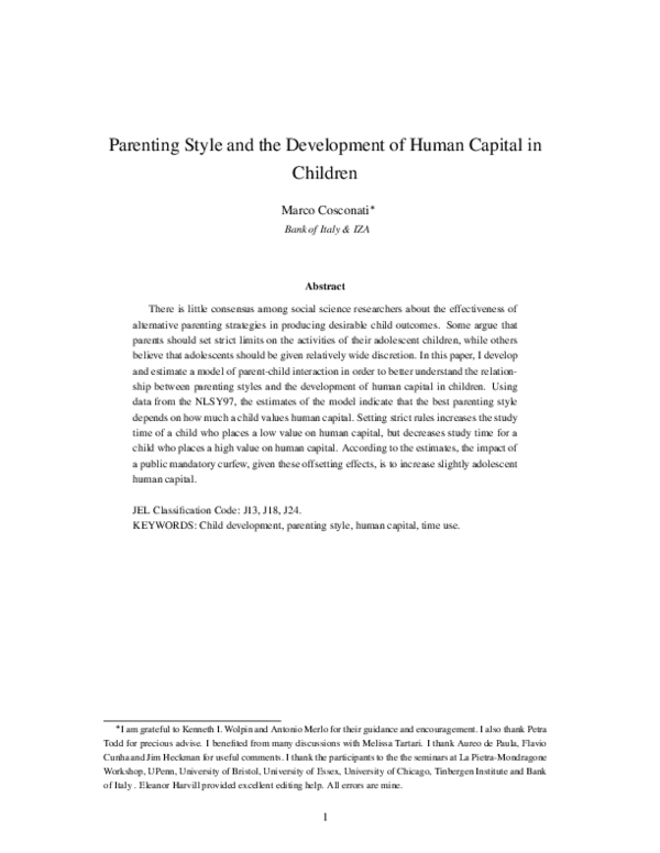 (PDF) Parenting Style and the Development of Human Capital in Children