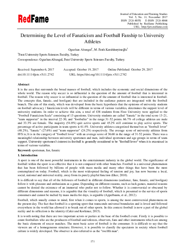 (PDF) Determining the Level of Fanaticism and Football Fanship to ...