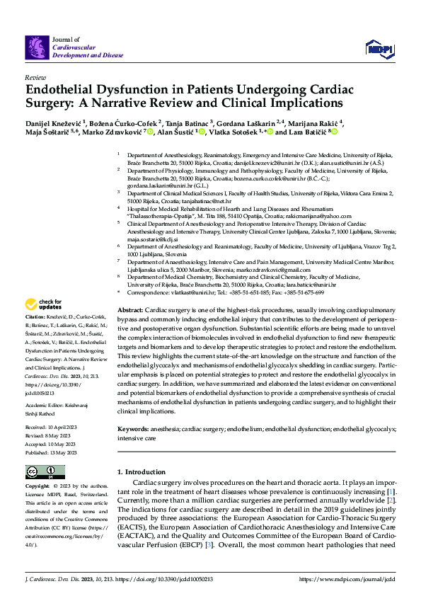 (PDF) Endothelial Dysfunction in Patients Undergoing Cardiac Surgery: A ...