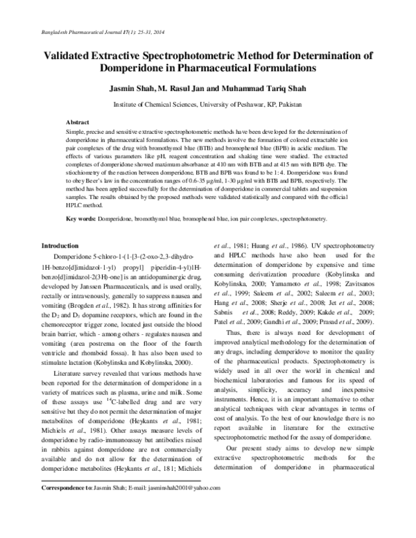(PDF) Validated Extractive Spectrophotometric Method for Determination