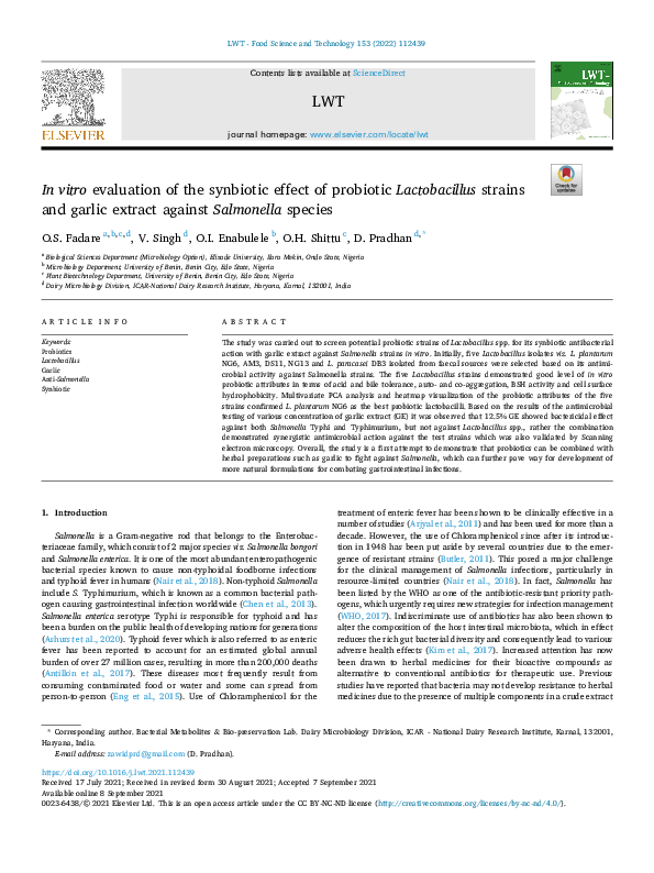 (PDF) In vitro evaluation of the synbiotic effect of probiotic ...