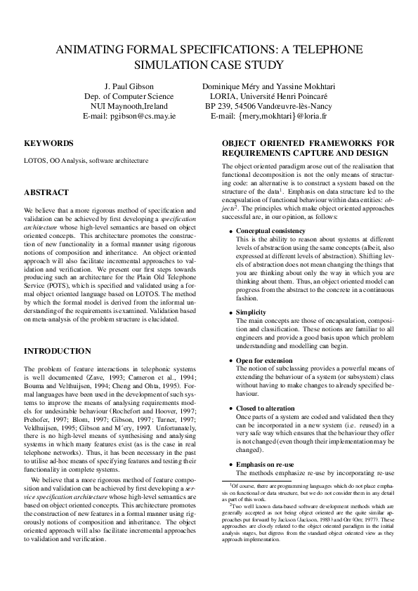 (PDF) Animating formal specifications: a telephone simulation case study