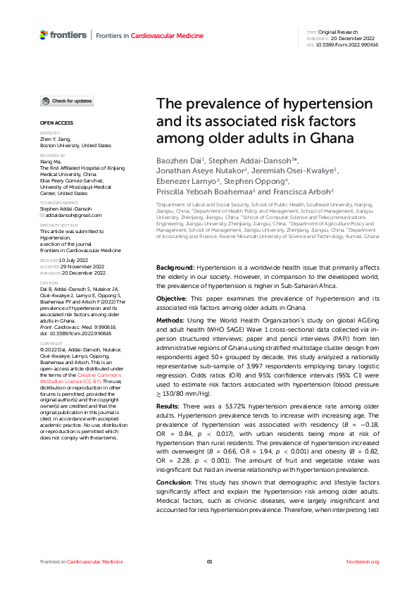 (PDF) The prevalence of hypertension and its associated risk factors ...