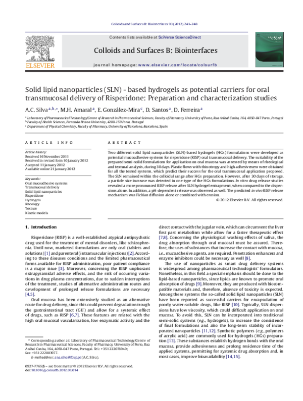 (PDF) Solid lipid nanoparticles (SLN) - based hydrogels as potential ...
