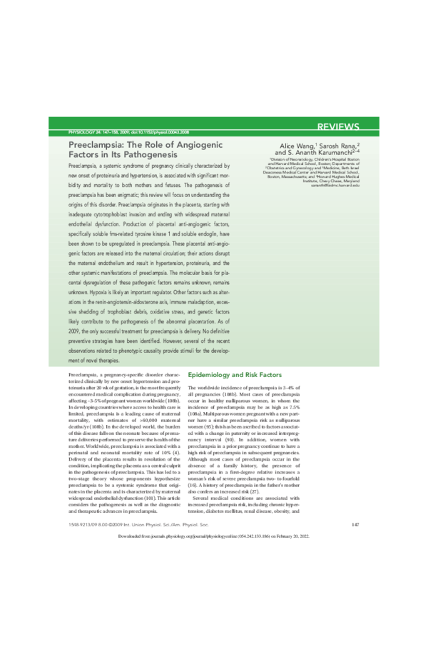 (PDF) Preeclampsia: The Role of Angiogenic Factors in Its Pathogenesis
