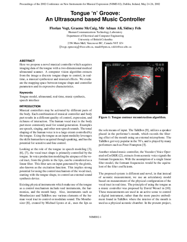 (PDF) Tongue `N' Groove: An Ultrasound Based Music Controller