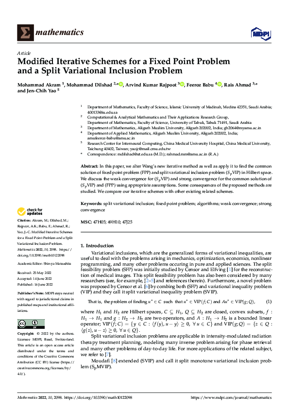 (PDF) Modified Iterative Schemes for a Fixed Point Problem and a Split ...