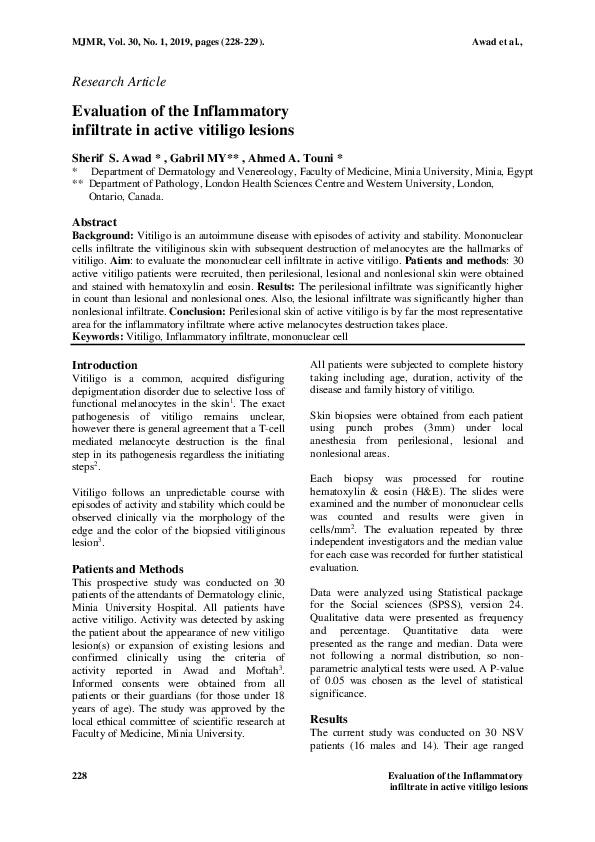 (PDF) Evaluation of the Inflammatory infiltrate in active vitiligo lesions