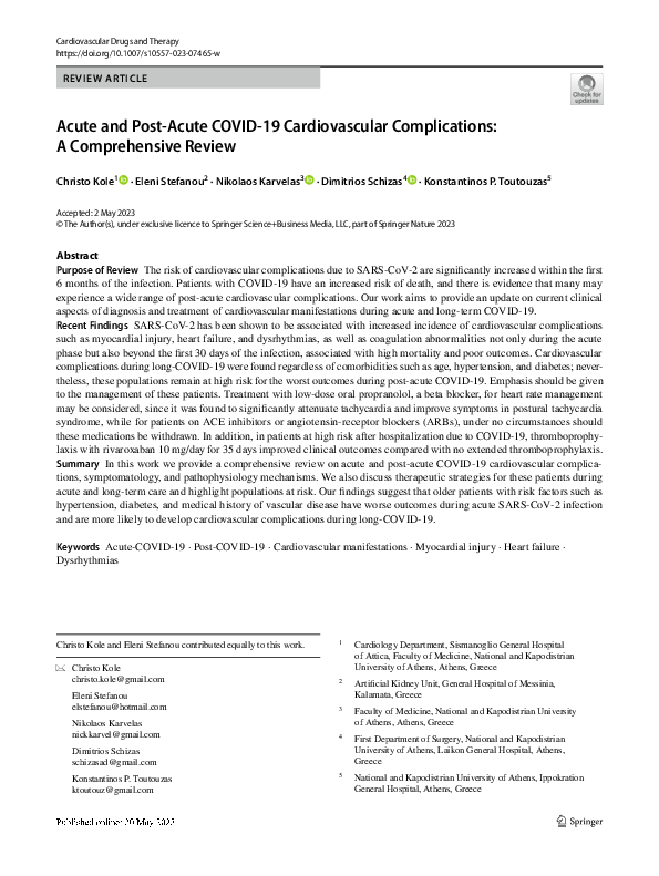 (PDF) Acute and Post-Acute COVID-19 Cardiovascular Complications: A ...
