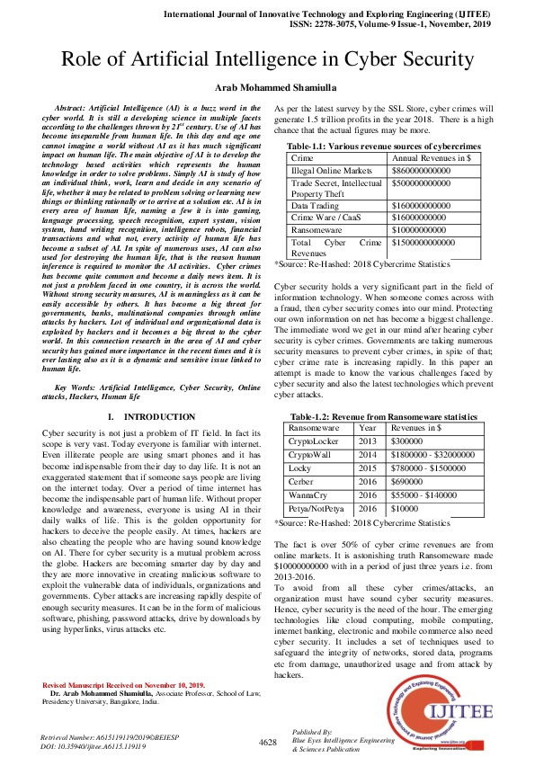 (PDF) Role of Artificial Intelligence in Cyber Security