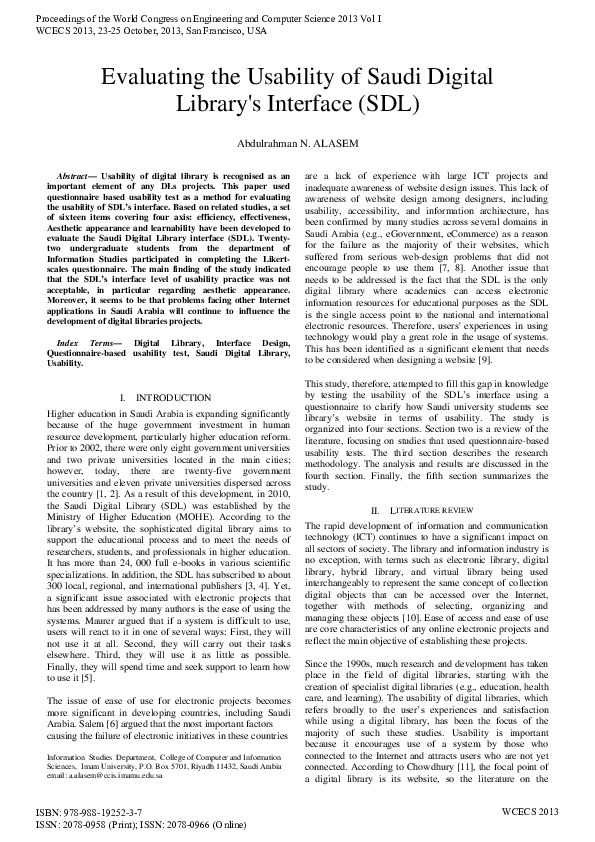 (PDF) Evaluating the Usability of Saudi Digital Library ' s Interface ...