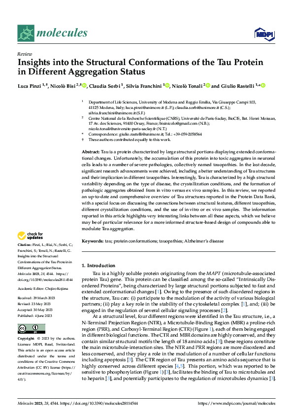(PDF) Insights into the Structural Conformations of the Tau Protein in ...