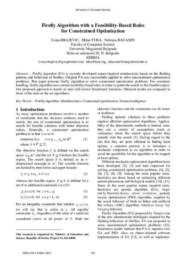 (PDF) Firefly Algorithm with a Feasibility-Based Rules for Constrained ...