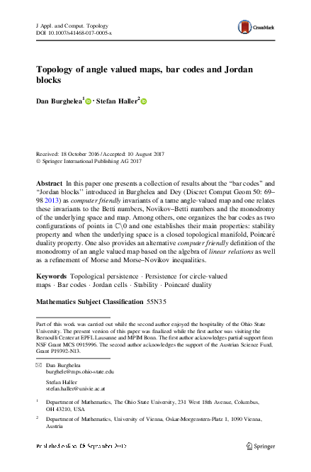 (PDF) Topology of angle valued maps, bar codes and Jordan blocks