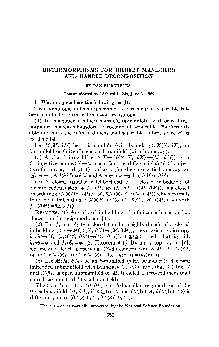 (PDF) Diffeomorphisms for Hilbert manifolds and handle decomposition