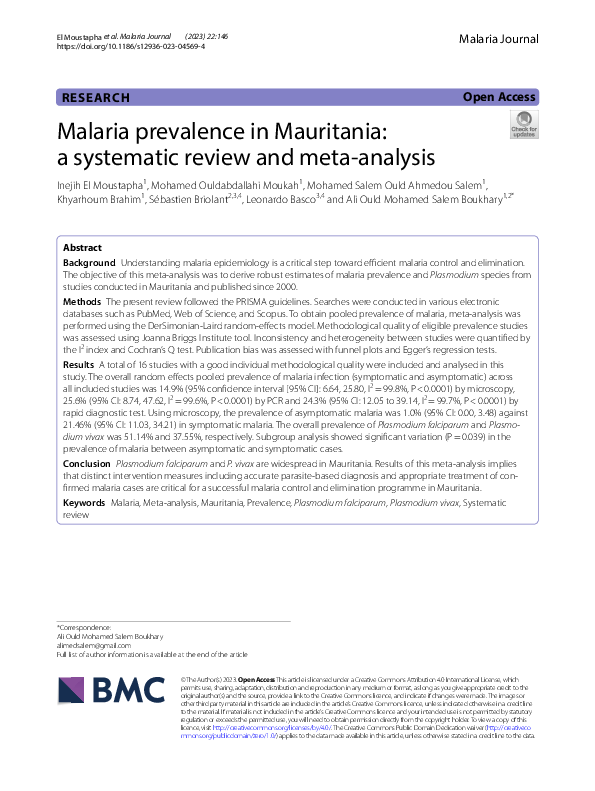 (PDF) Malaria prevalence in Mauritania: a systematic review and meta ...