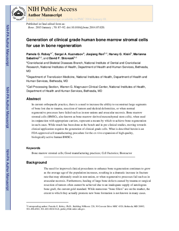 (PDF) Generation of clinical grade human bone marrow stromal cells for ...