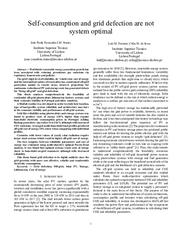 (PDF) Self-consumption and grid defection are not system optimal