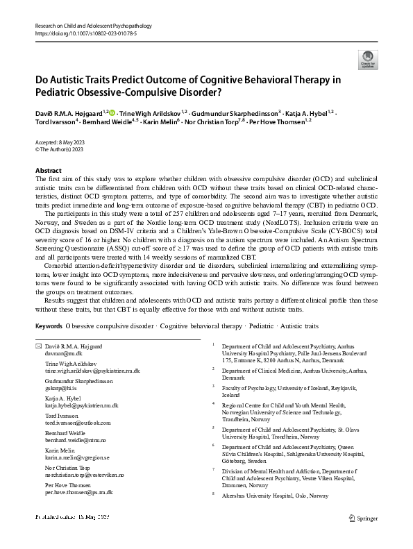 (PDF) Do Autistic Traits Predict Outcome of Cognitive Behavioral ...