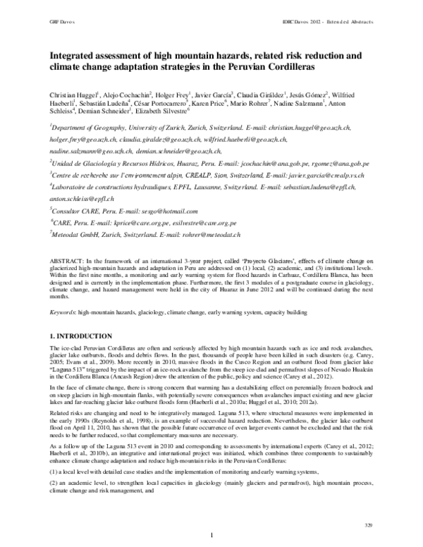 (PDF) Integrated assessment of high mountain hazards, related risk ...