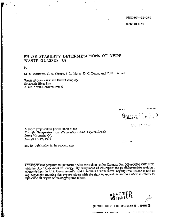 (PDF) Phase stability determinations of DWPF waste glasses. [Defense ...