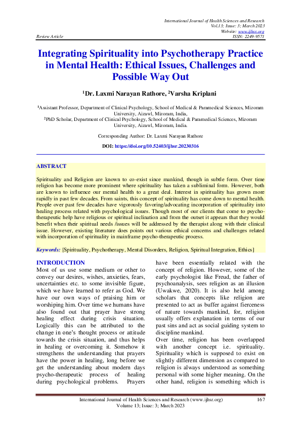 (PDF) Integrating Spirituality into Psychotherapy Practice in Mental ...