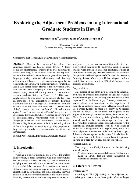 (PDF) Exploring the Adjustment Problems among International Graduate ...