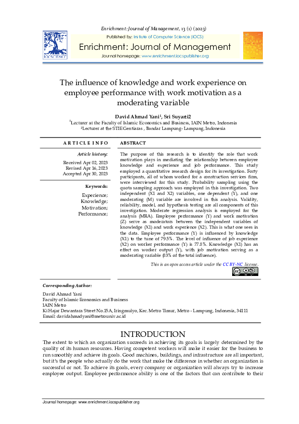 (PDF) The influence of knowledge and work experience on employee ...