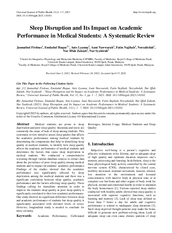 (PDF) Sleep Disruption and Its Impact on Academic Performance in ...