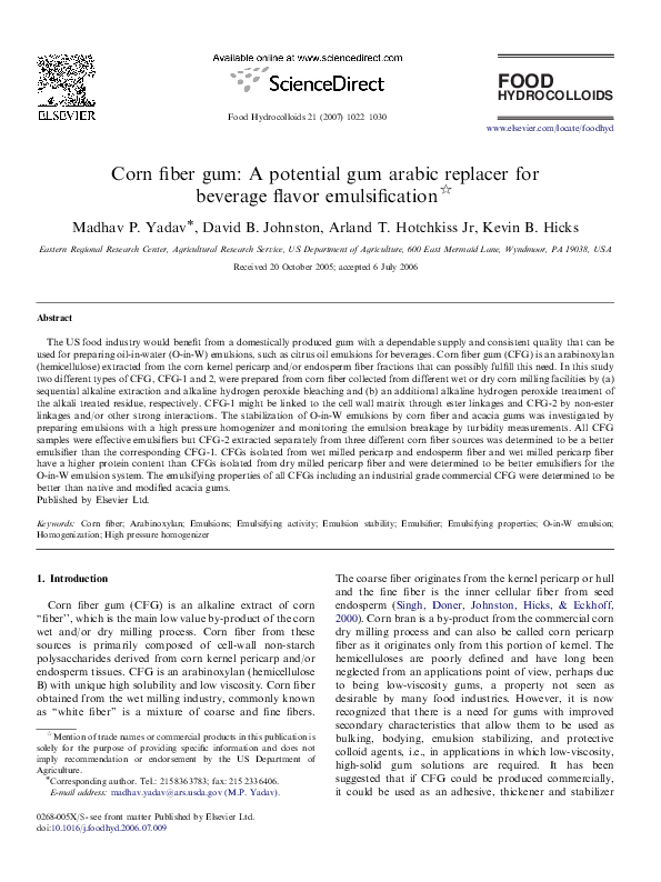 (PDF) Corn fiber gum A potential gum arabic replacer for beverage
