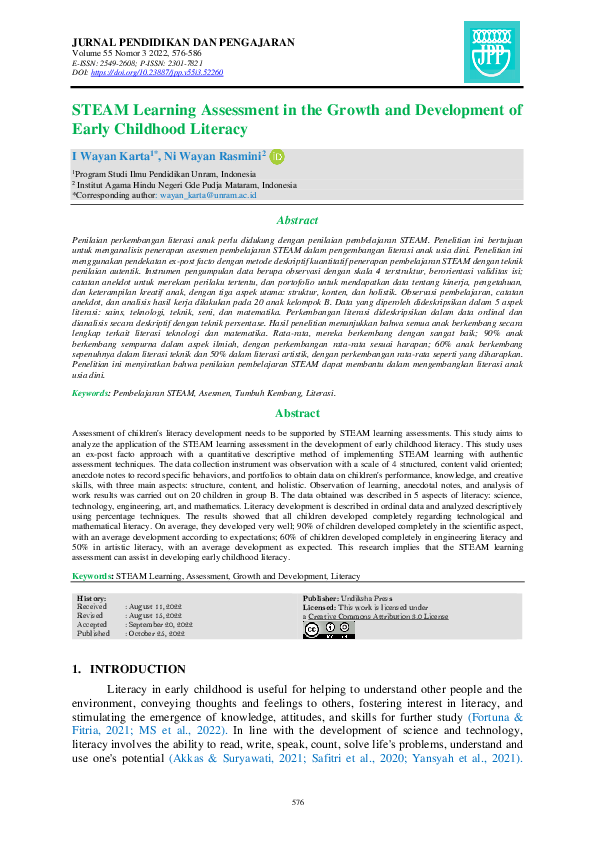 (PDF) STEAM Learning Assessment in the Growth and Development of Early ...
