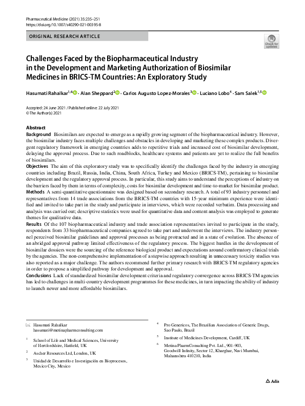 (PDF) Challenges Faced by the Biopharmaceutical Industry in the ...