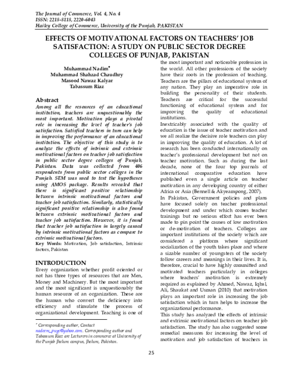 (PDF) Effects of Motivational Factors on Teachers’Job Satisfaction: A ...