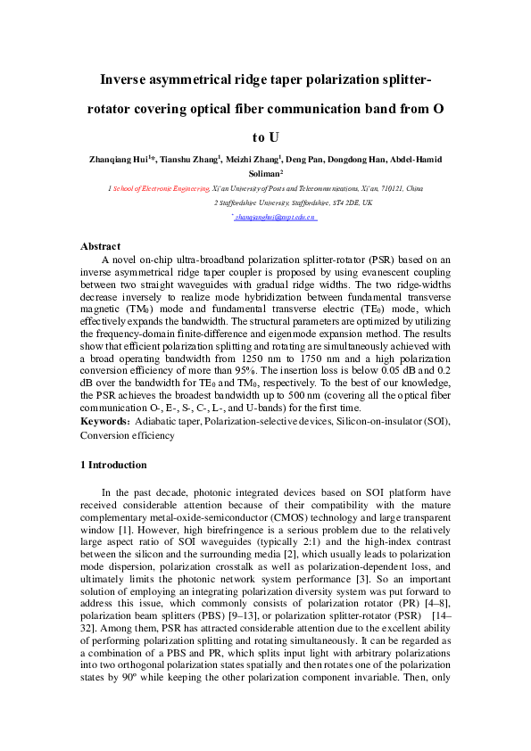 (PDF) Inverse asymmetrical ridge taper polarization splitter