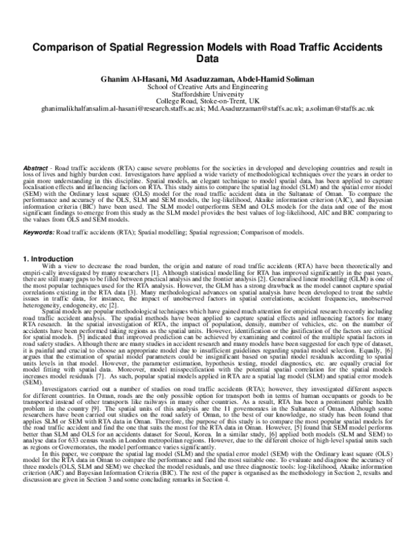 (PDF) Comparison of spatial regression models with Road Traffic ...