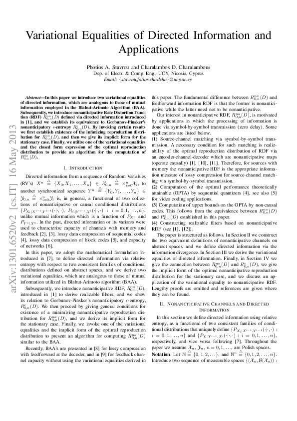 (PDF) Variational equalities of directed information and applications